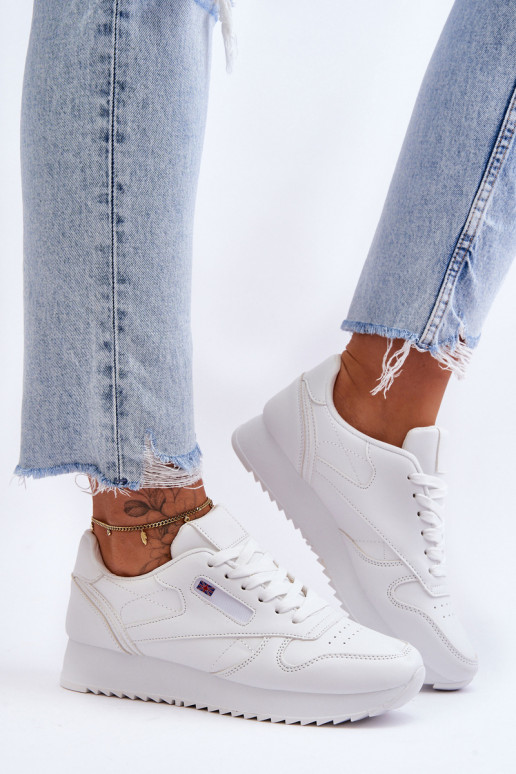 Leather Lace Up Platform Sports Shoes White Merida