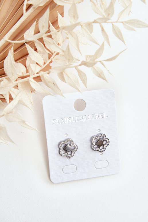 Flower Earrings With Cubic Zirconia Silver