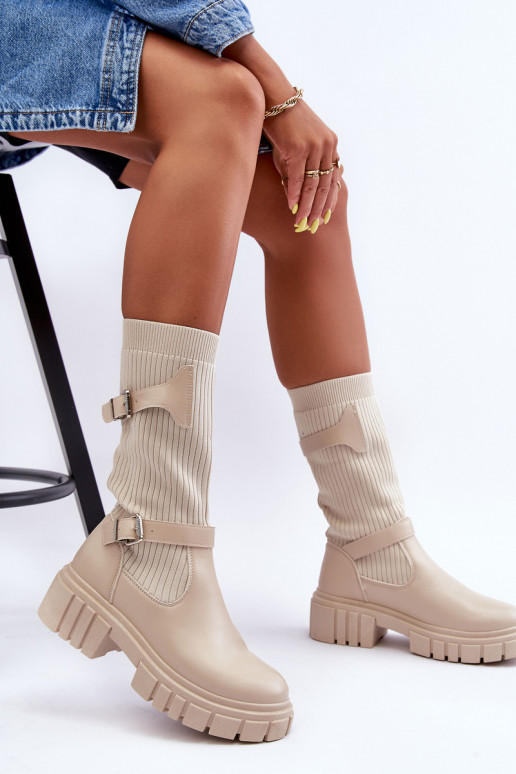 Women's Socks with Boot Beige Abroze