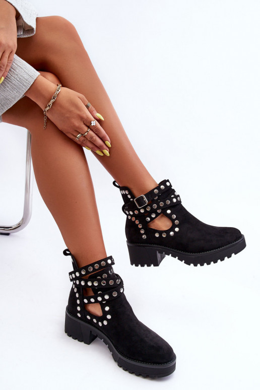 Women's Suede Boots with Decorative Studs Black Bella