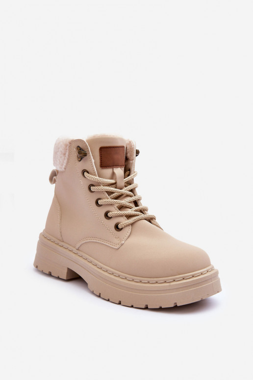 Women's Suede Trapper Boots Light Beige Jette