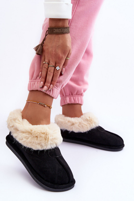 Women's Slippers With Fur Black Lanoze