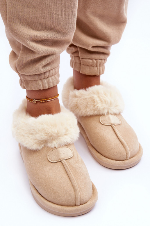 Women's Slippers With Faux Fur Light Beige Lanoze