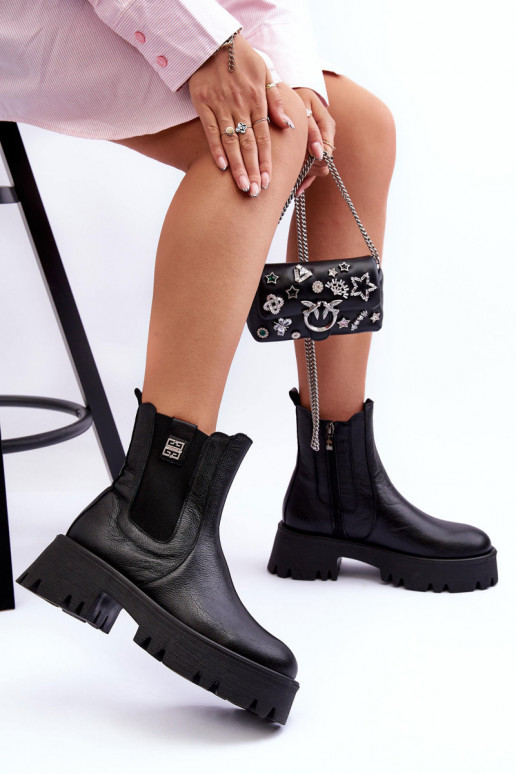 Leather Ankle Boots On Massive Platform Black Lisencca