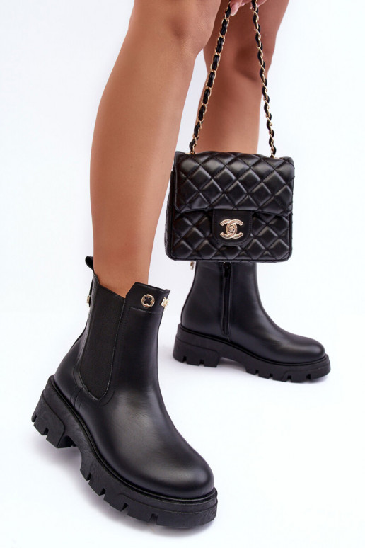 Women's Leather Ankle Boots with Decorative Black Lobb