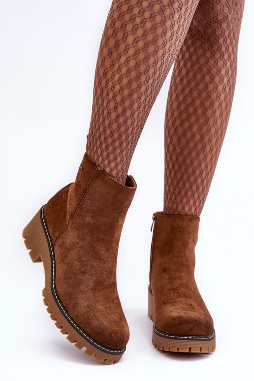 Suede Ankle Boots with Flat Heel and Fleece Lining Brown Neafgi