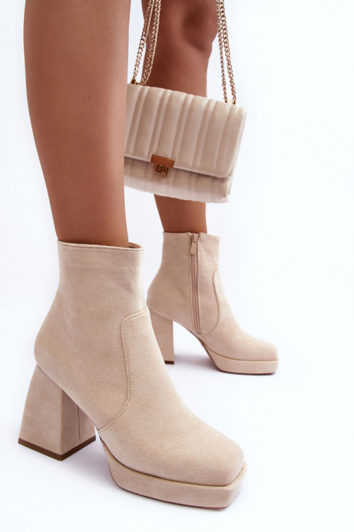 Suede Heeled Boots Beige Makeline