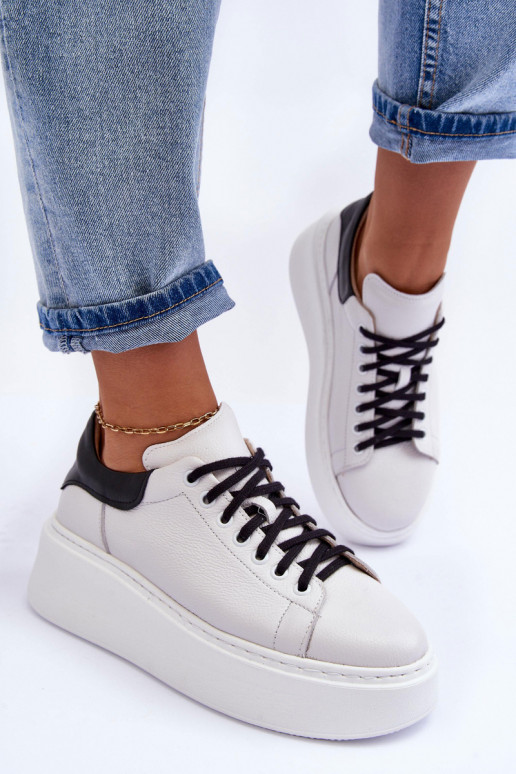 Women's Leather Platform Sneakers White Lemar 10150