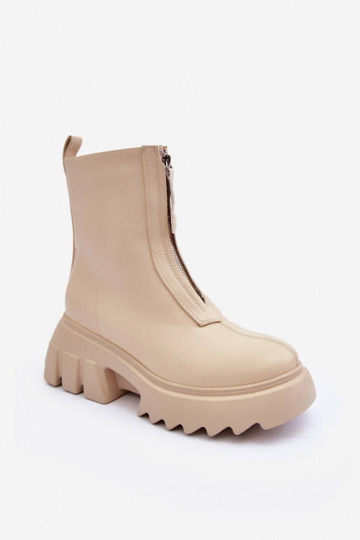 Women's Massive Platform Boots with Zipper Beige Kusma