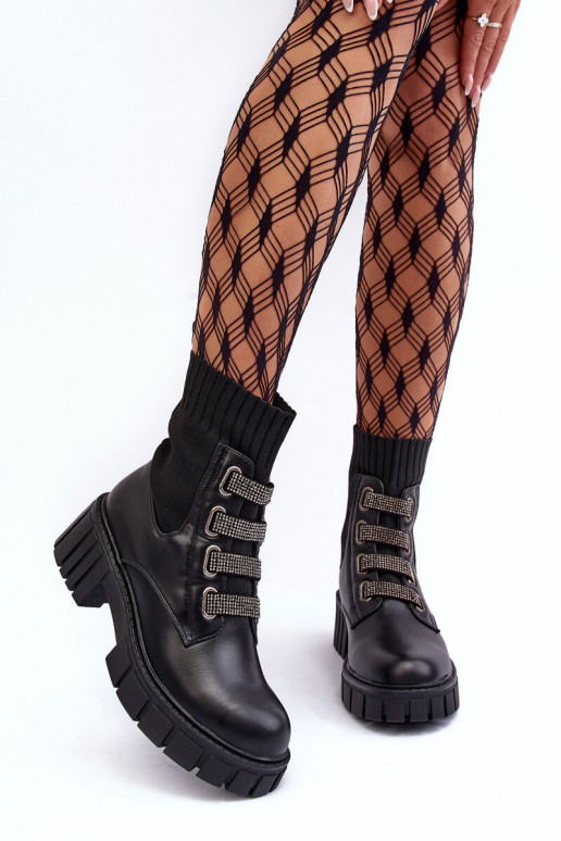 Elastic-Upper Lace-Up Boots Black Kasseis