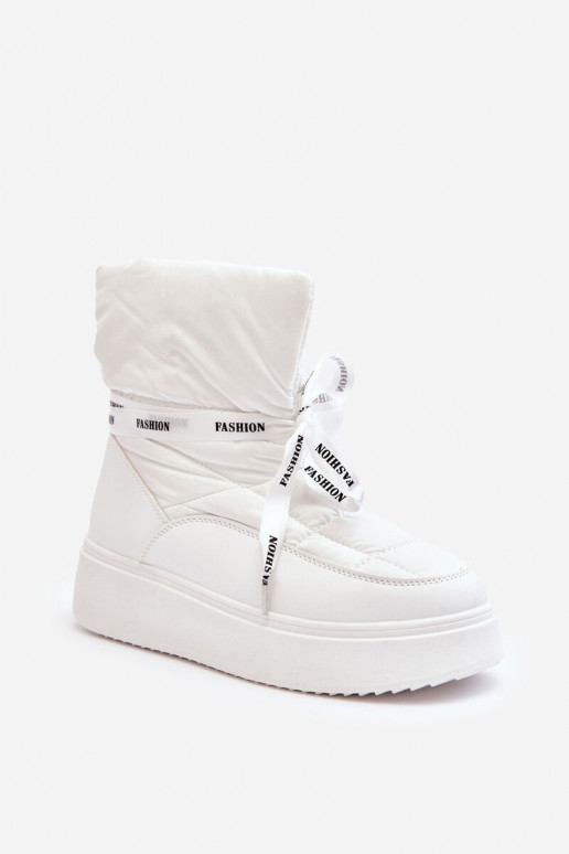 Women's Snow Boots With Decorative Lacing White Siracna