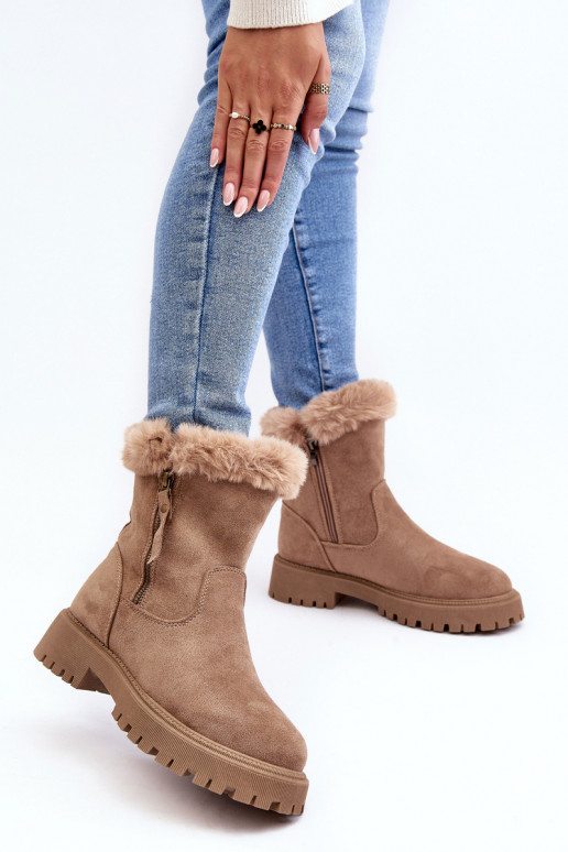 Women's Suede Boots with Fur Beige Hasiva