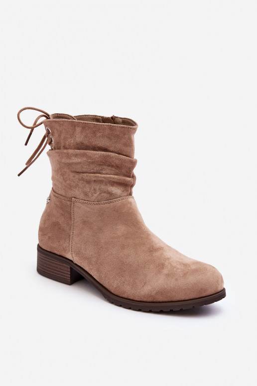 Women's Suede Ankle Boots on Flat Heel Beige Keresa