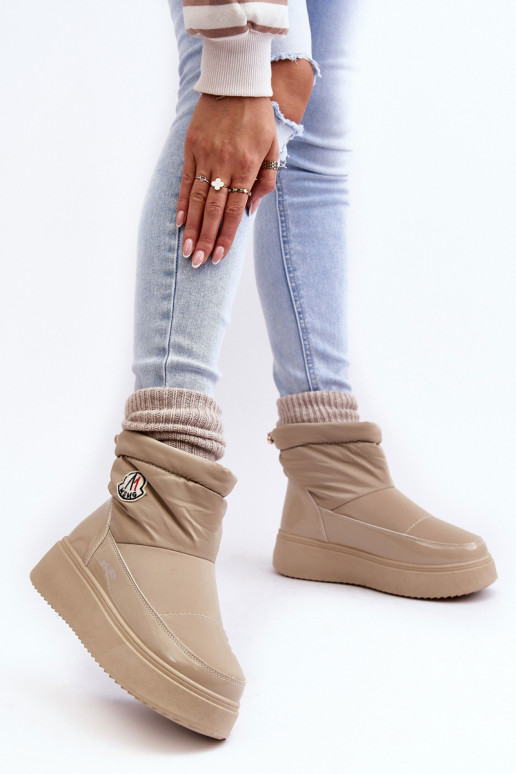 Women's Slip-On Snow Boots Platform Beige Gattea