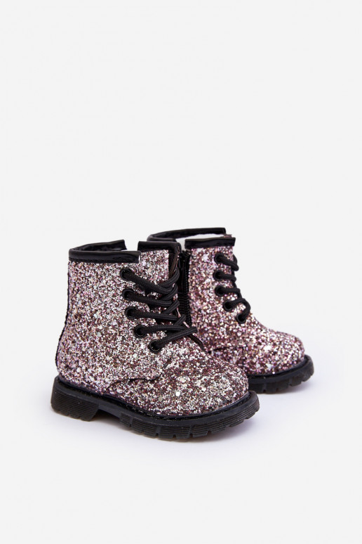 Children's Glittery Lined Boots with a Zipper Pink Saussa