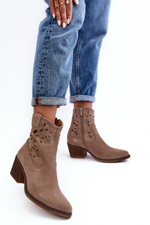 Suede Cowboy Boots with Lace D&A SN622-20 Dark Beige