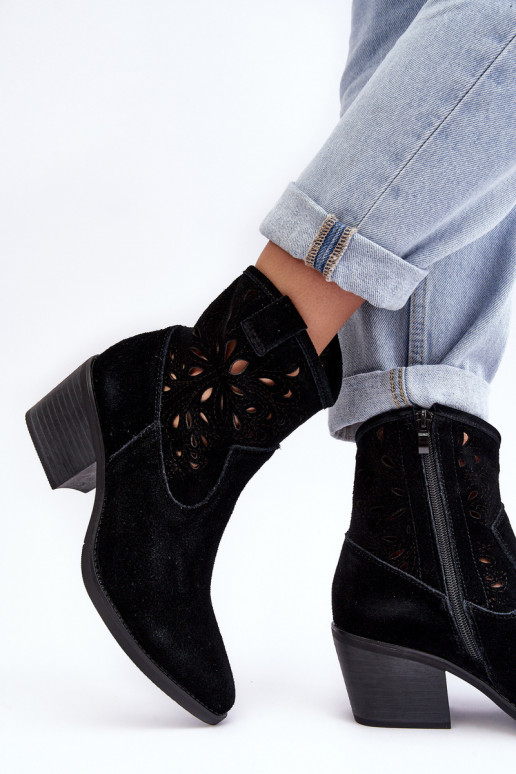 Suede Cowboy Boots with Lace D&A SN622-20 Black