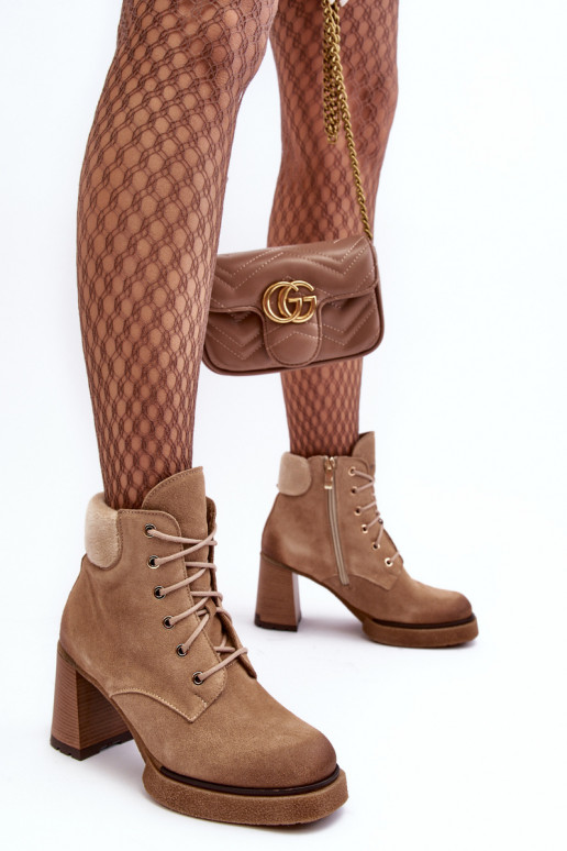 Lace-up Suede Ankle Boots Beige Lemar Flomes