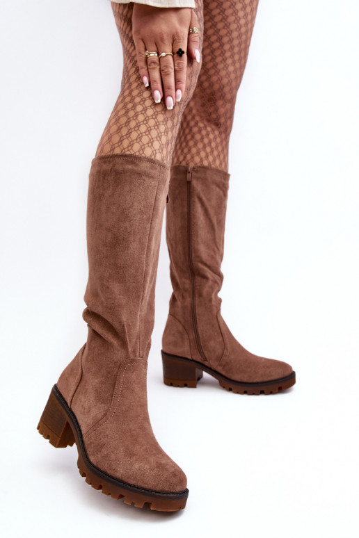 Women's Knee-High Low Heel Boots Brown Beveta