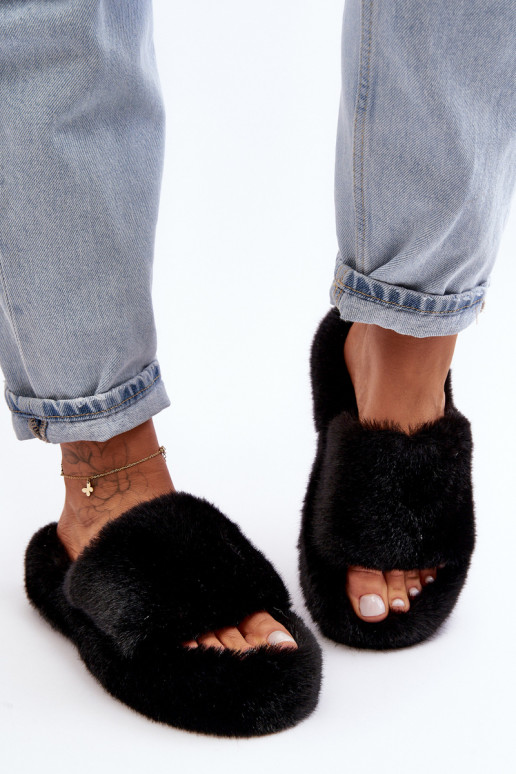 Women's Furry Slippers Black Biella