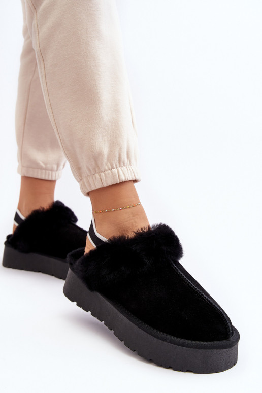 Leather Suede Slippers Women On Platform With Fur Black Sophienne