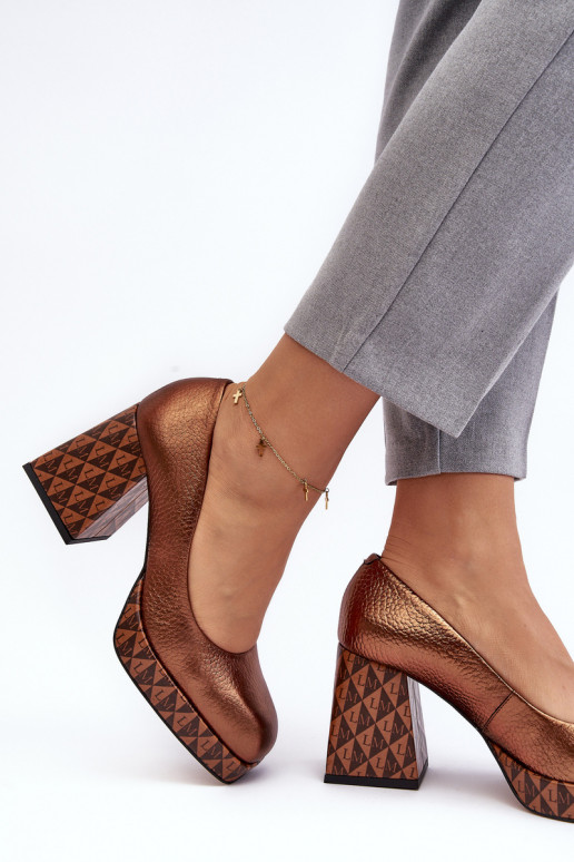 Leather Pumps On Heel Laura Messi 259/819-821 Copper