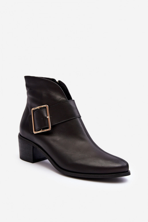 Women's leather ankle boots with low heel and buckle black Liliane