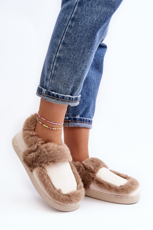 Women's Beige Slippers with Fur Sailey