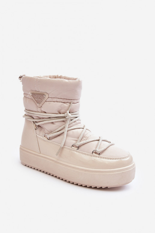 Women's Snow Boots with Platform and Tie Beige Fleure