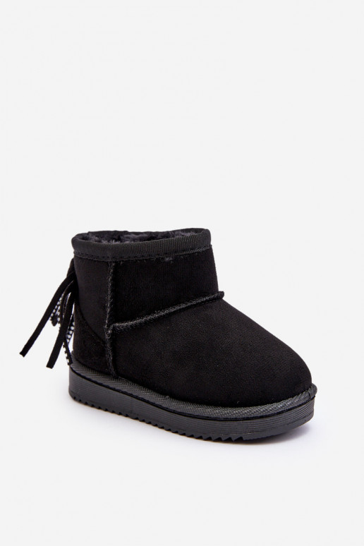 Children's Furry Fringed Snow Boots Black Mikyla