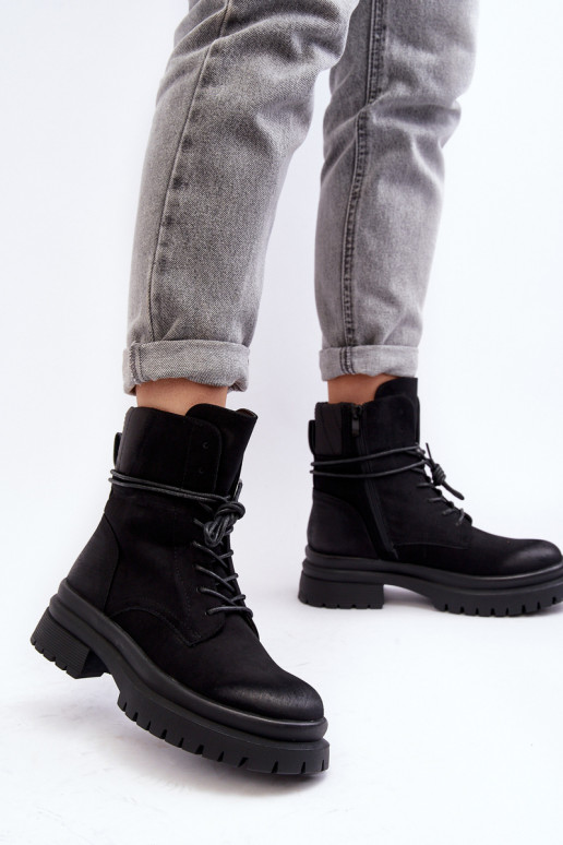 Women's Chunky Sole Ankle Boots Black Narelona