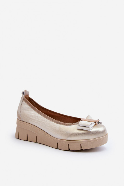 Leather Platform Ballet Flats with Gold Embellishment Lewski 3384