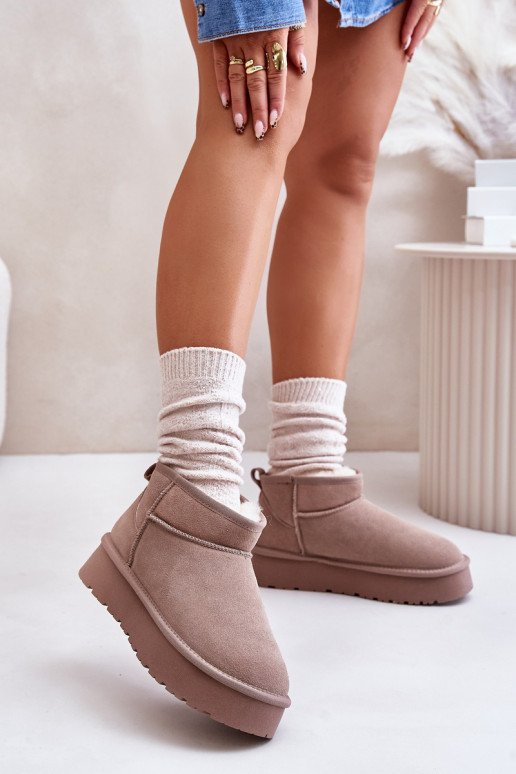 Fashionable Low Suede Snow Boots Khaki Nucca