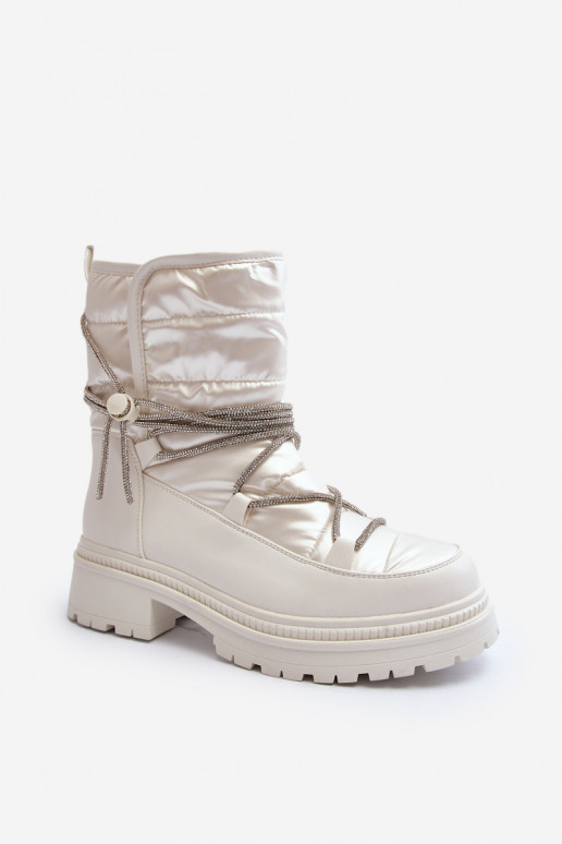 Women's White Snow Boots with Decorative Lacing Rilana