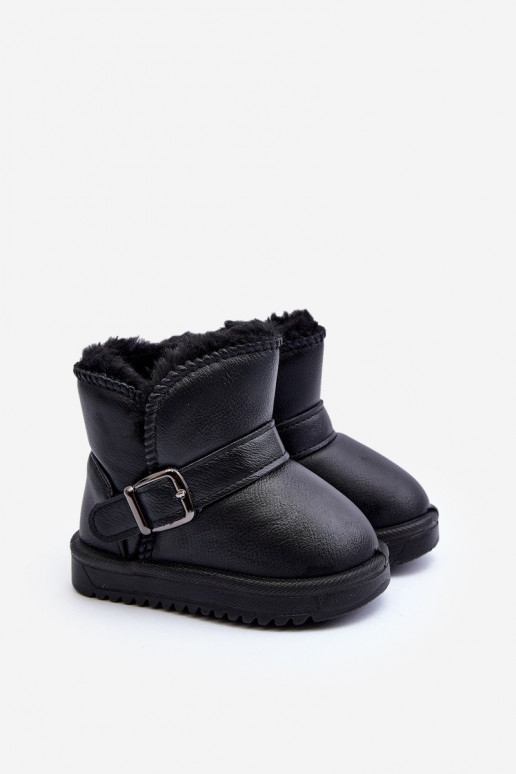 Children's Eco Leather Snow Boots with Strap Black Orinor