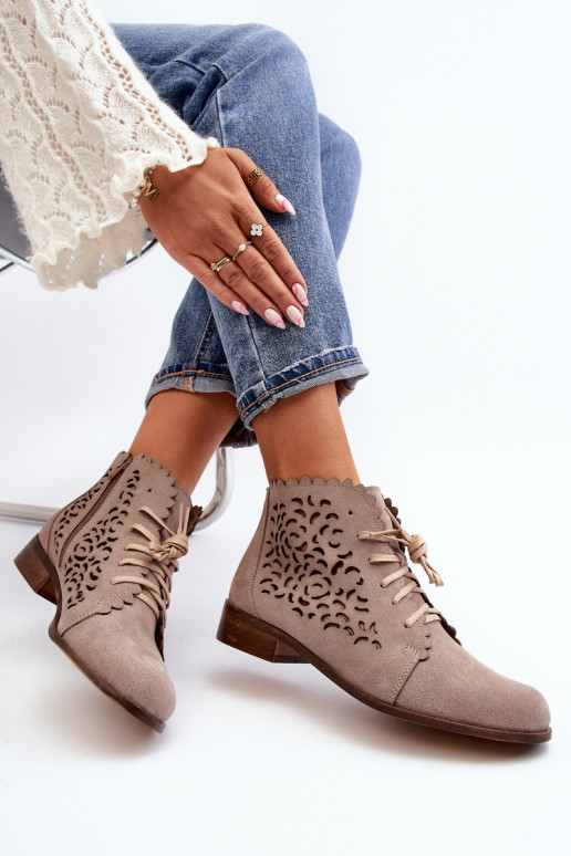 Lace-up Women's Openwork Boots Zazoo 2871 Beige