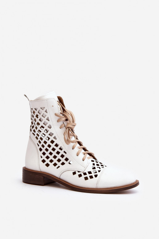 Openwork Leather Boots Zazoo 2695 White