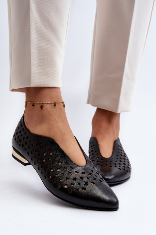 Cut-out Ballerina Flats in Genuine Leather Zazoo 2883 Black