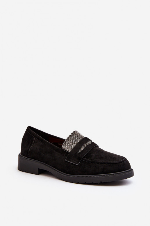 Women's Embellished Black Loafers Dananei