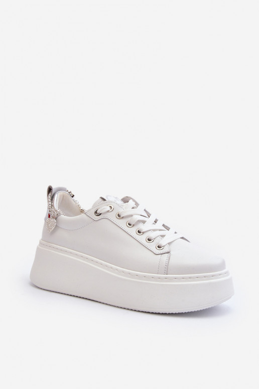 Leather Women's Sneakers with Bracelet CheBello 4406 White