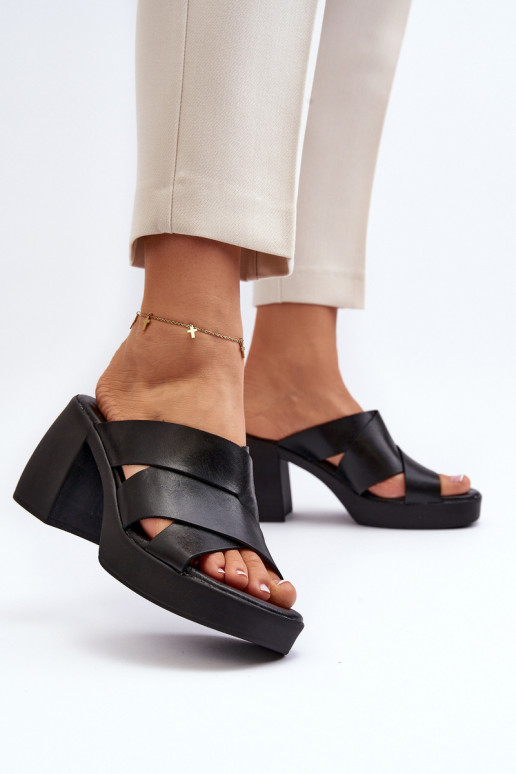 Zazoo 40373 Leather Sandals with Heel Black