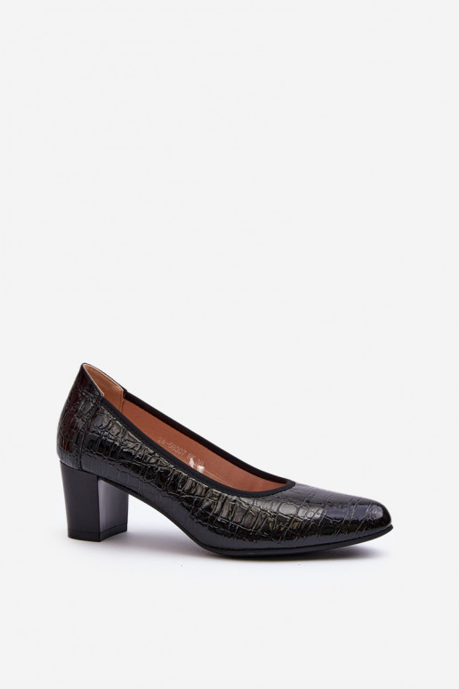 Black Embossed Patent Leather Pumps Cynania