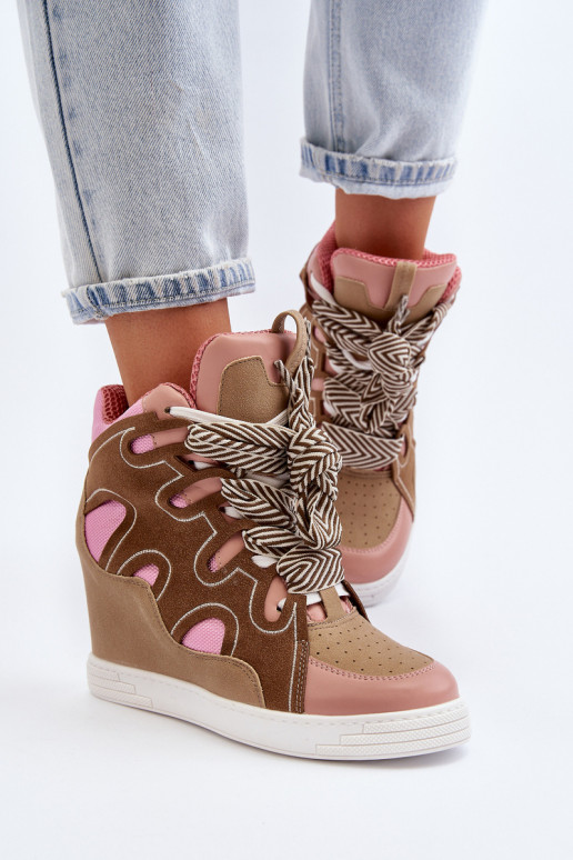 Women's Pink Wedge Sneakers Leoppa