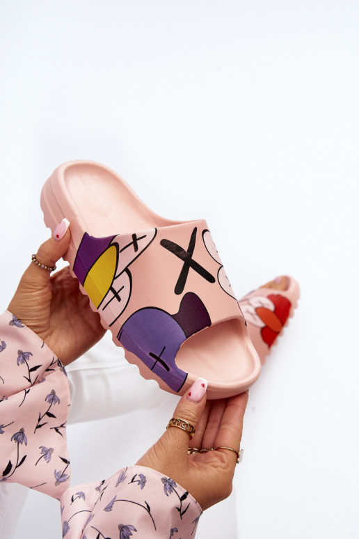 Rubber Flip-Flops with Pink Monsters Print