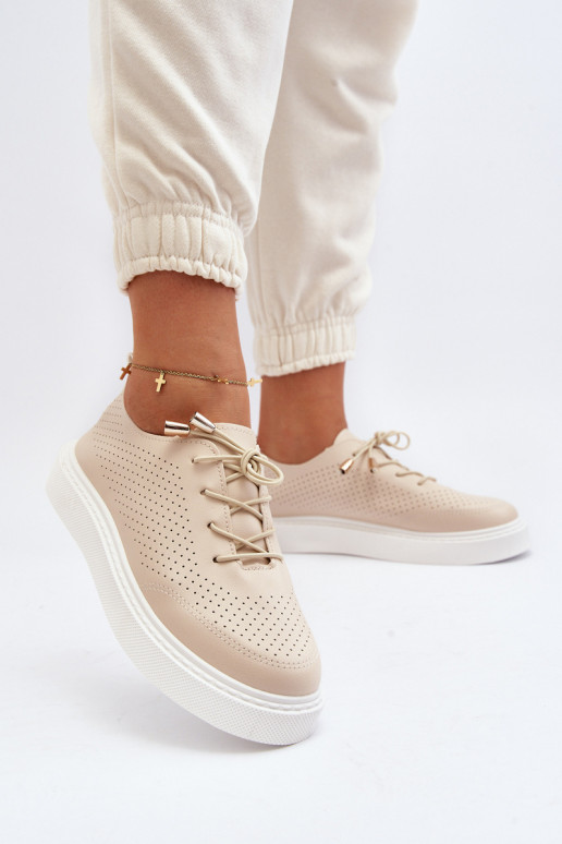 Beige Women's Cutout Sneakers Unassemia