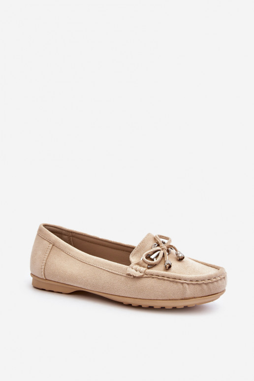 Beige Women's Suede Moccasins with Embellishment Daphikaia