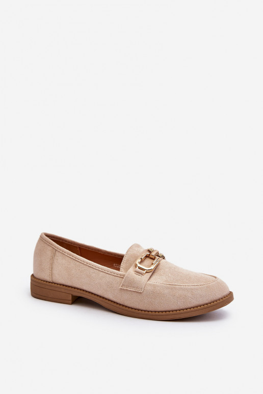 Women's Suede Moccasins with Flat Heel Beige Misal