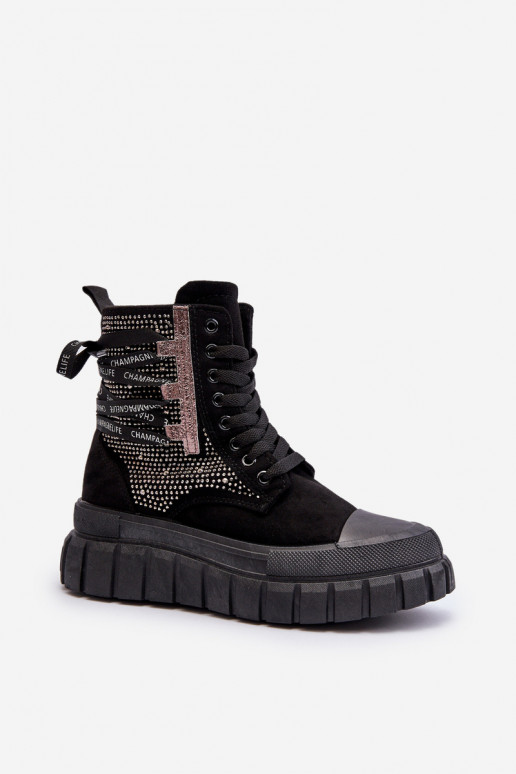 High Top Women's Sneakers on Chunky Platform Black Wonise