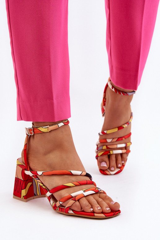 Patterned Orange Sandals with Heel Jenglla