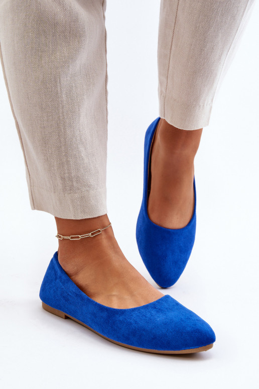 Women's Blue Suede Ballerina Flats Kommia